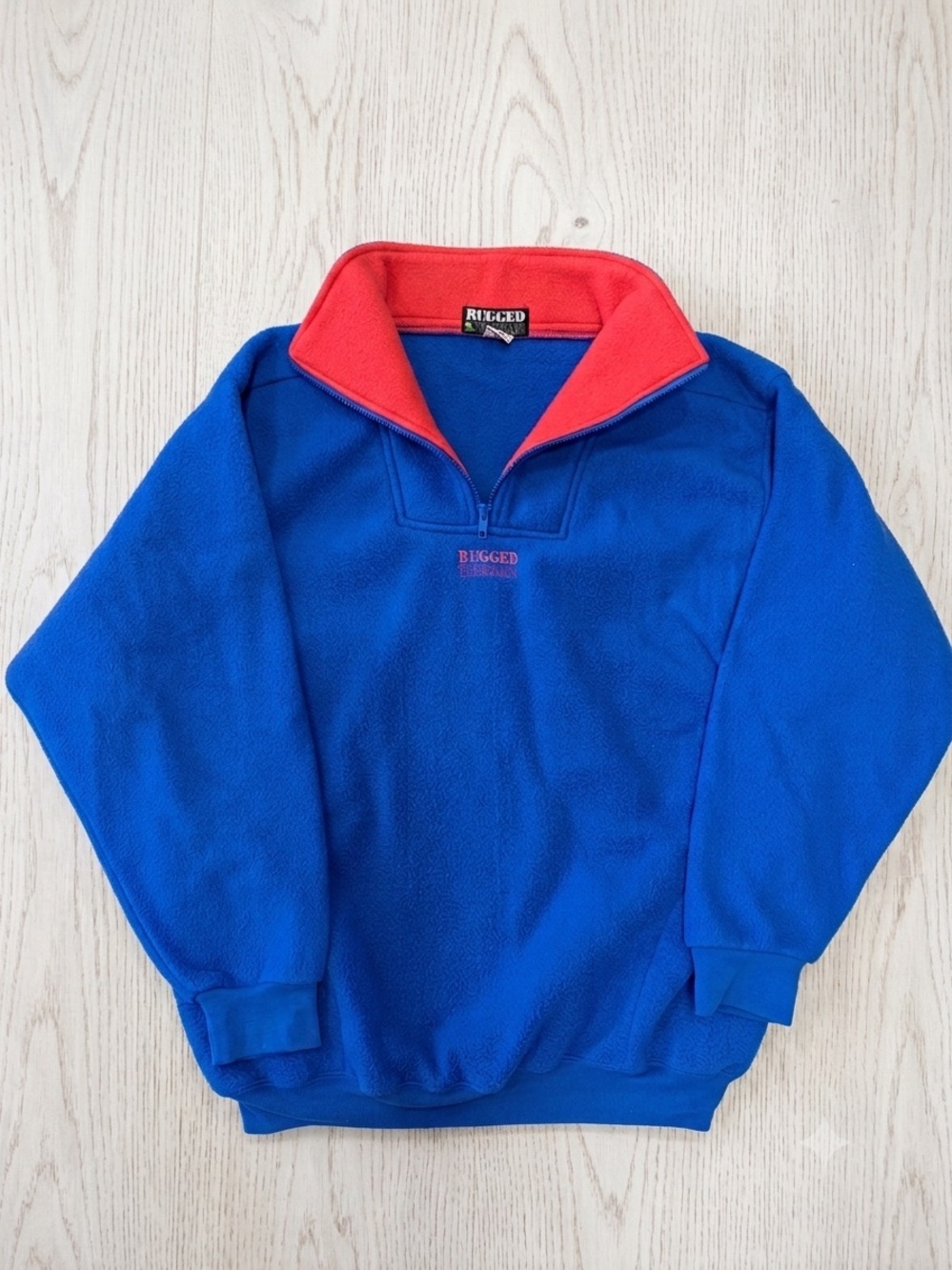 Vintage 90s Rugged Terrain Fleece Pullover Quarter Zip Blue Red L